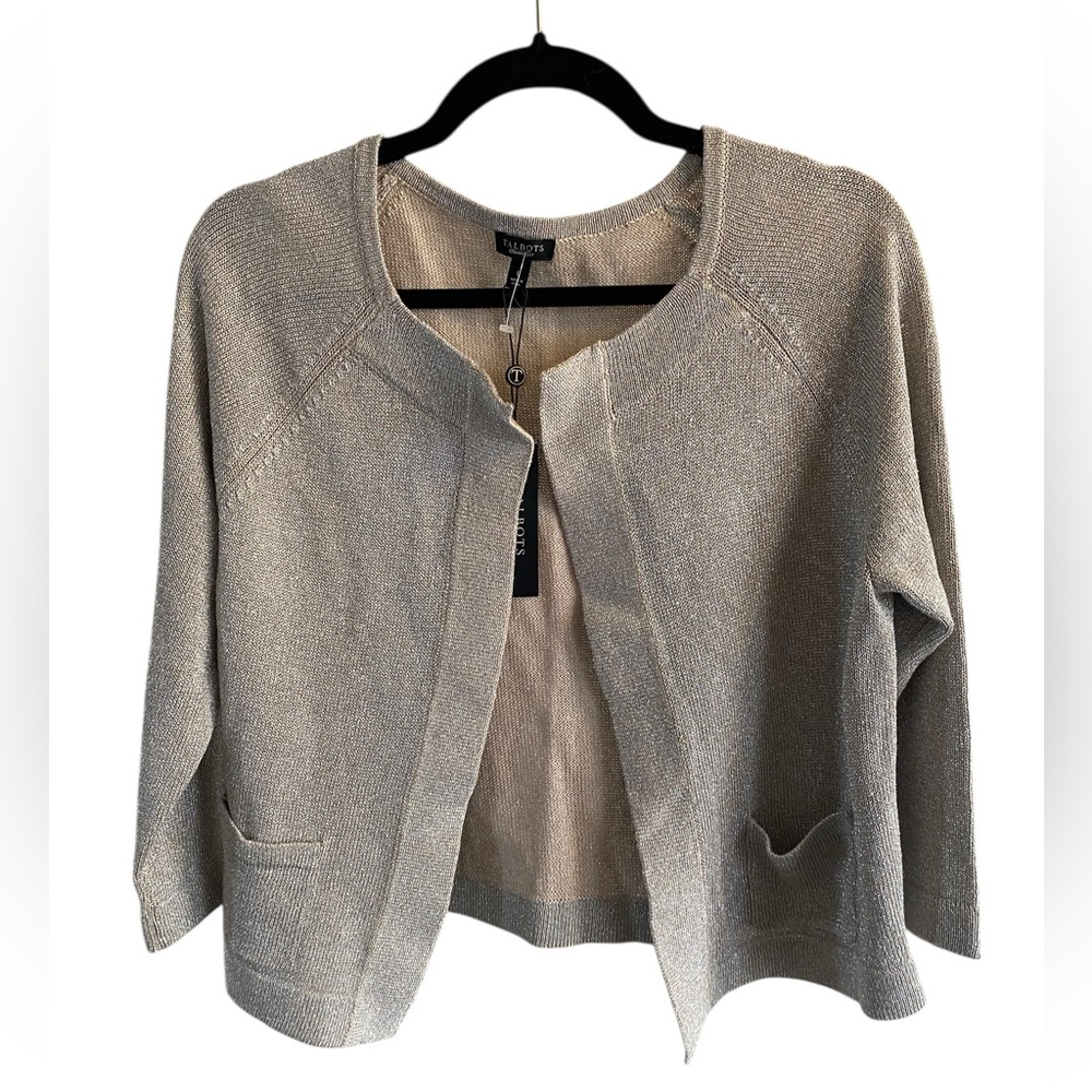 NWT Talbots champagne 🍾 metallic knit bolero sweater cardigan L